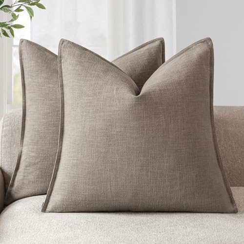 Foindtower Linen Solid Decorative Throw Pillow Covers 22x22 Inch Brown Tan by Foindtower