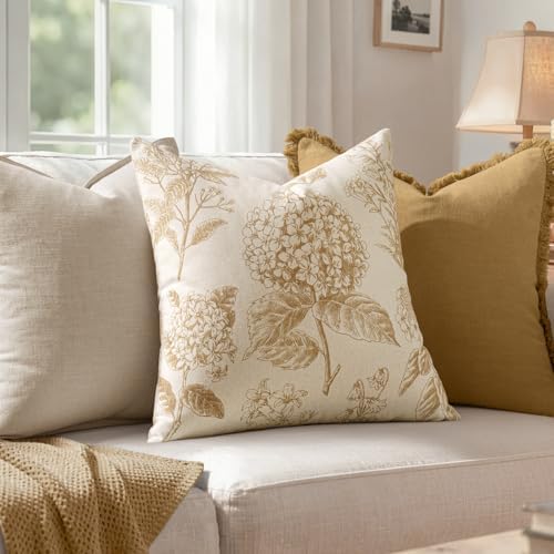 Set of 2 Decorative Floral Pillow Covers 20x20 Inch Light Yellow - Image 3