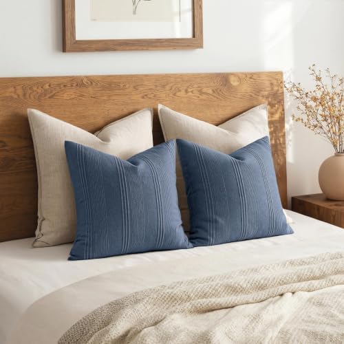 MIULEE Decorative Striped Throw Pillow Covers 16x16 Inch Blue 2 Pack - Image 6
