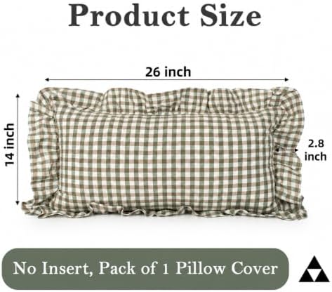 JoraLion Ruffled Lumbar Pillow Cover 14x26 Gingham Green - Image 4