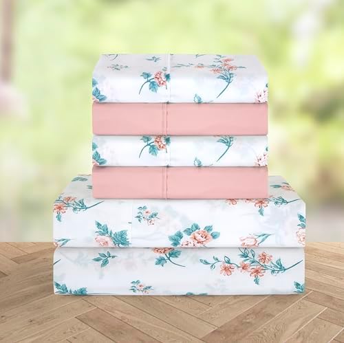 Elegant Comfort 6-Piece Sheet Set Deep Pocket Floral, Celia Pink - Image 2