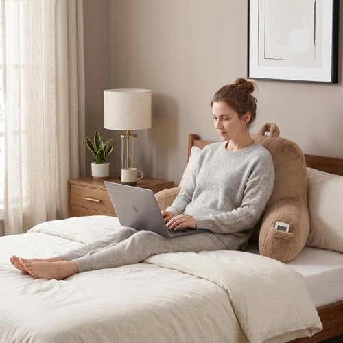 Large Plush Backrest Pillow for Sitting in Bed, Faux Fur - Image 2