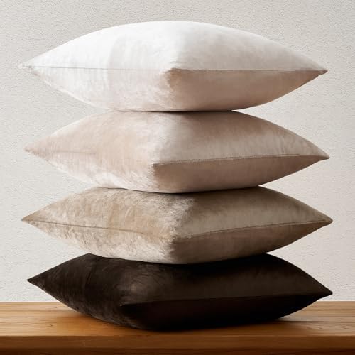 GIGIZAZA Pack of 4 Decorative Velvet Pillow Covers 18x18 Gradient Brown - Image 4