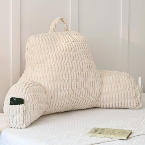 Corduroy Reading Pillow for Sitting in Bed, Large Backrest Bed Pillow by YAOSHUHO