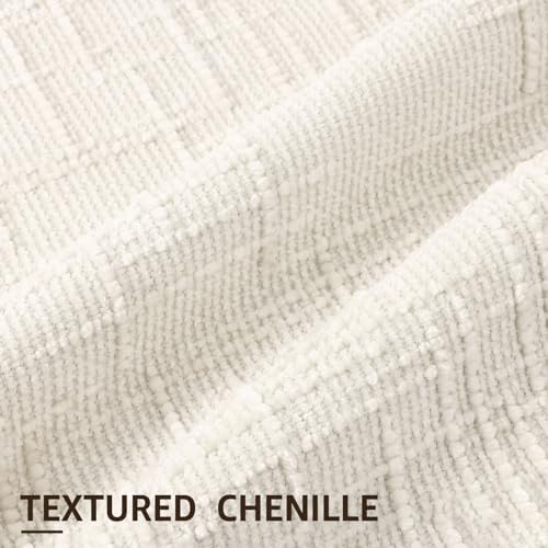 decorUhome Textured Chenille Throw Pillow Covers 22x22 Set of 2 Cream White - Image 2