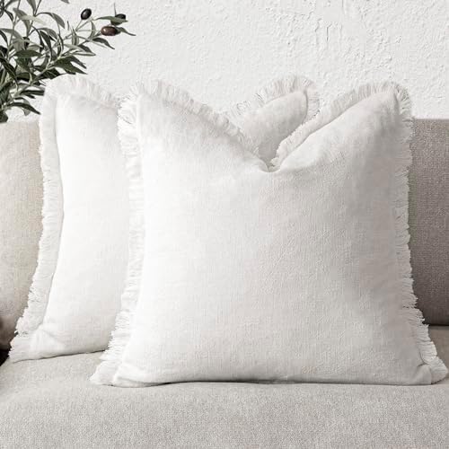 Foindtower Decorative Linen Fringe Throw Pillow Covers 22×22 Inch by Foindtower