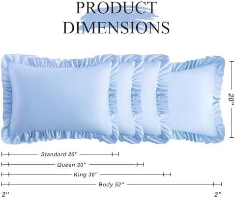Ruffled Queen Pillow Shams, 2 Pack, 20x30 Inches, Sky Blue - Image 3