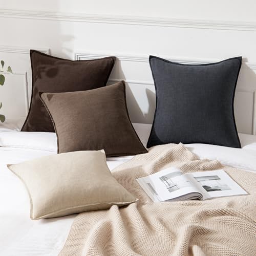 MIULEE Decorative Linen Pillow Covers 18x18 Inch Dark Brown - Image 4