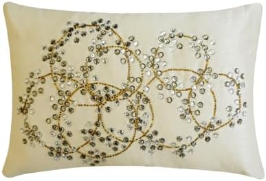 The HomeCentric Ivory Lumbar Pillow Cover, Crystals Medallion Lumbar Pillow by TheHomeCentric