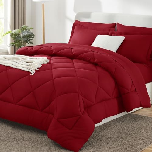 CozyLux Full Comforter Set 82"x86" Dark Red by CozyLux
