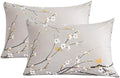 NANKO Floral Pillow Case Set, Tan Gray Plum Blossom Flower Pattern Printed by NANKO