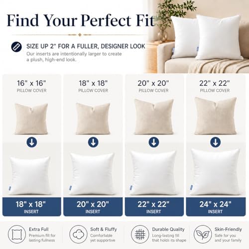 Leeden 22x22 Throw Pillow Inserts Set of 4, Pillow Forms - Image 5