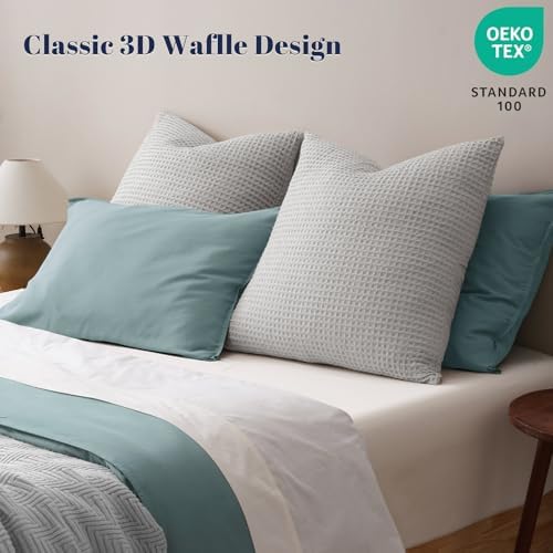 PHF Ultra Soft Waffle Weave Euro Shams 26" x 26", Light Grey, No Insert - Image 2