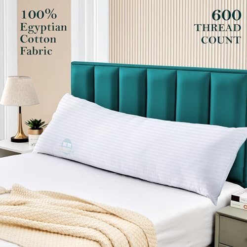 Body Pillow Cover 20x54 White Stripe 100% Egyptian Cotton 600 Thread Count - Image 2