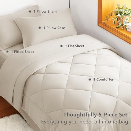 CozyLux Twin Comforter Set 68"x88" Beige - Image 6