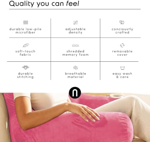 Nestl Reading Pillow for Bed, Back Pillow for Sitting Up in Bed, Light Pink - Image 6