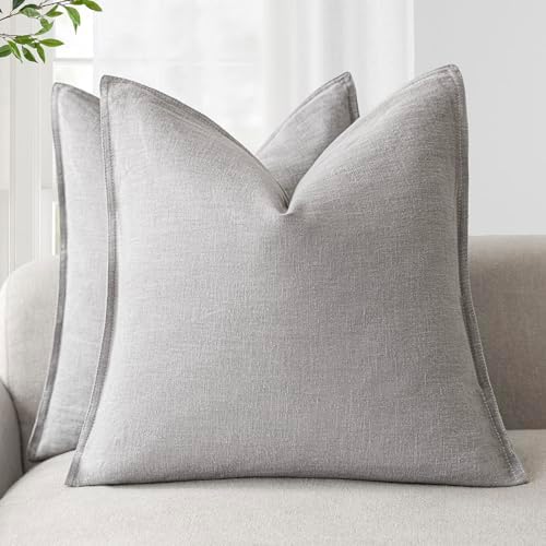 Foindtower Linen Solid Decorative Throw Pillow Covers 22x22 Inch Light Gray by Foindtower