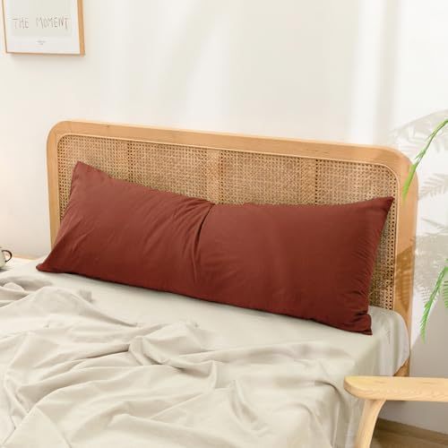 BESTOUCH Washed Cotton Pillowcases Linen Feel Crimson Red Body - Image 3