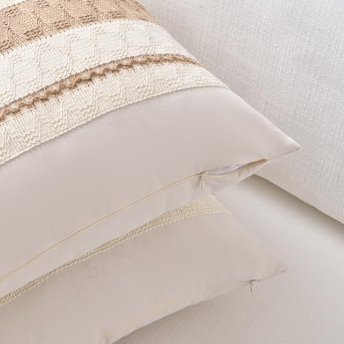 Fancy Homi Set of 2 Boho Neutral Decorative Throw Pillow Cover 18x18 Inch - Image 3
