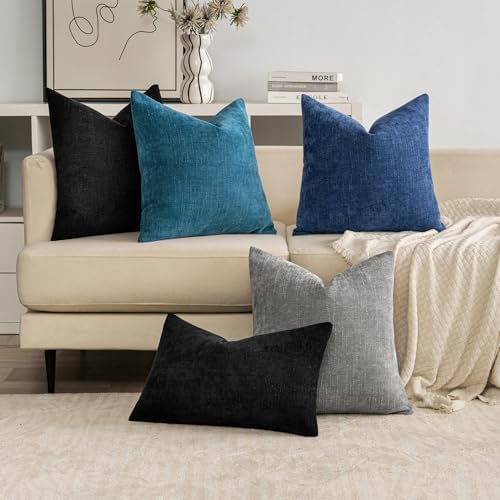 MIULEE 12x20 Inch Lumbar Textured Chenille Throw Pillow Covers Black - Image 5
