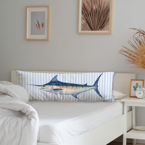 Nautical Coastal Ocean Fish Body Pillow Covers 20x54, Coastal Room Decor - Image 3