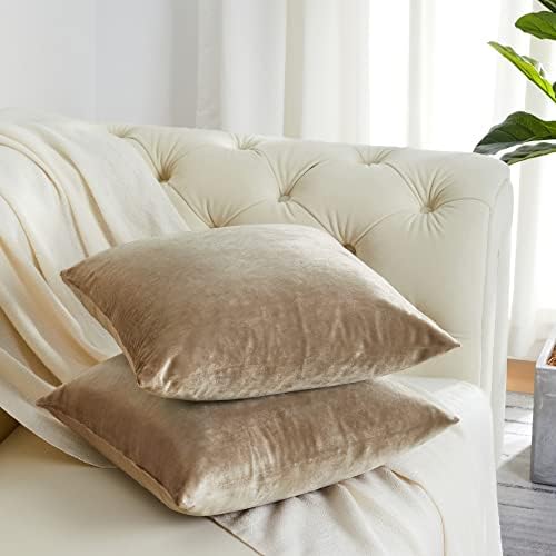 Decorative Throw Pillow Covers 18 x 18, Taupe Beige Khaki Soft Pillow Covers - Image 3
