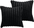 COTEY 24x24 Decorative Faux Fur Throw Pillow Covers Set of 2- Black by COTEY