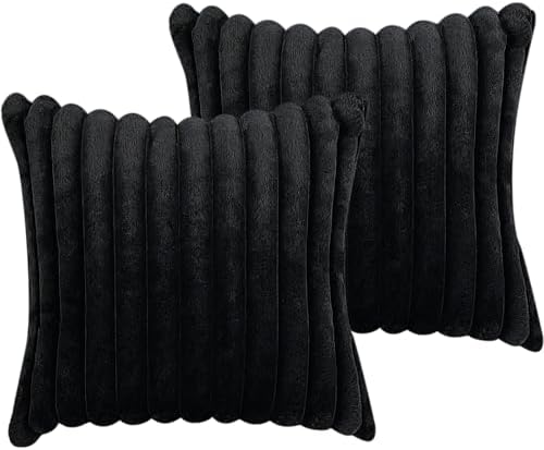 COTEY 24x24 Decorative Faux Fur Throw Pillow Covers Set of 2- Black by COTEY