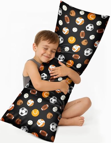 Miss Adola Kids Silk Body Pillow Cover 20x54 Inch, Sports Balls by MissAdola