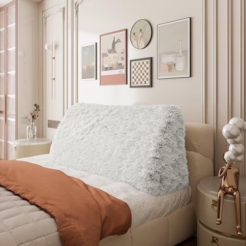 Thicken Furry Headboard Pillow Queen Padded Headboard Large Bolster Triangular - Image 6
