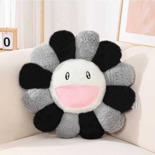 FIONOUT Grey Flower Pillow, Smile Face Throw Pillow, 23.6 Inch by FIONOUT