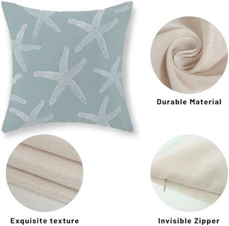 Seafoam Blue Starfish Pillow Covers 18x18 Inch Set of 2 Coastal Throw Pillows - Image 7