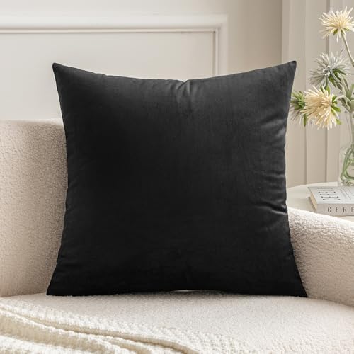 MIULEE 26x26 Inch Euro Velvet Throw Pillow Cover Set of 1 Black by MIULEE