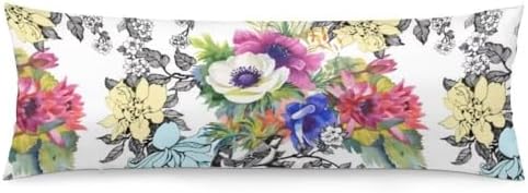 Chinoiserie Body Pillow Cover Flowers Long Pillow Case by AELMARNEE