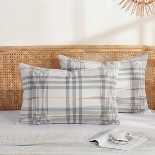 Merryword 100% Cotton Pillow Cases, Standard Size, Washed Cotton Coral Plaid by Merryword