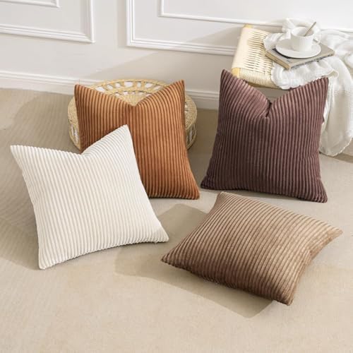MIULEE Fall Corduroy Decorative Throw Pillow Covers Brown Series 24x24 - Image 4