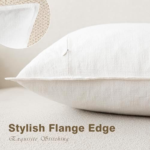 Foindtower Linen Solid Decorative Throw Pillow Covers 26x26 Cream White - Image 3