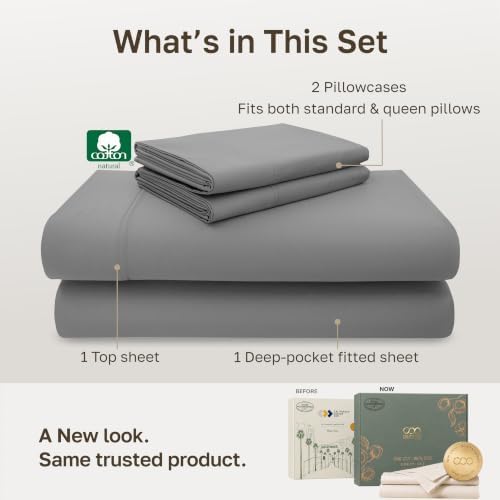 California Design Den 600 Thread Count Full Size Bed Sheet Set, Mist Grey - Image 3