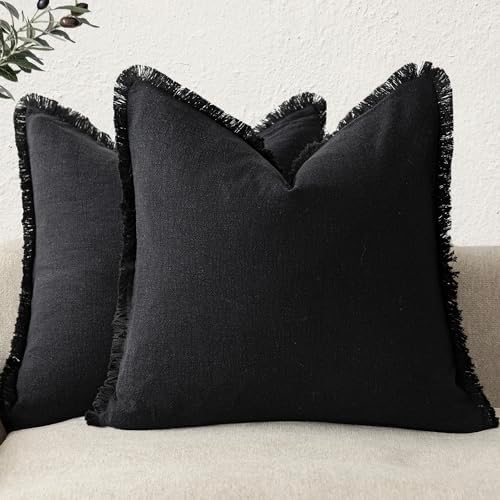 Foindtower Decorative Linen Fringe Throw Pillow Covers 20×20 Inch by Foindtower