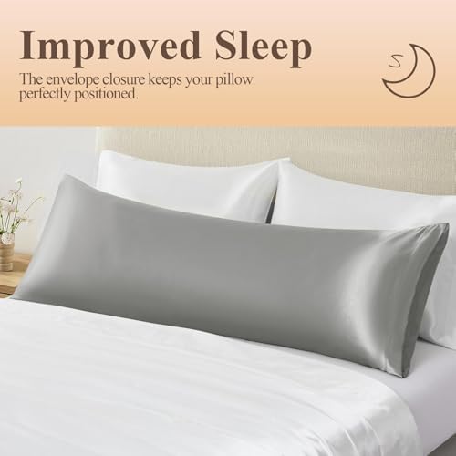 Silk Like Satin Body Pillowcase, Dark Grey, 1 Pack, 20x54 Inches - Image 5