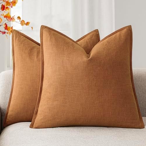Foindtower Linen Solid Decorative Throw Pillow Covers 22x22 Autumn Orange by Foindtower