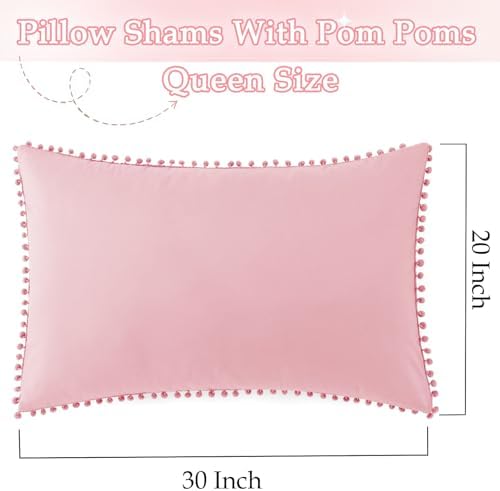 Pom Poms Pillow Shams Queen Size Set of 2, Soft Microfiber Shams Cover - Image 3