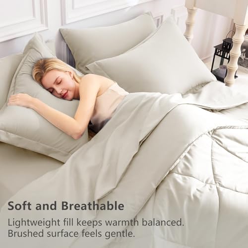 CozyLux King Comforter Set 102"x90" Oatmeal - Image 3