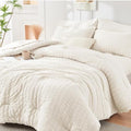 HYMOKEGE Ivory Full Size Comforter Sets Seersucker 7 Pieces, All Season Luxury by HYMOKEGE