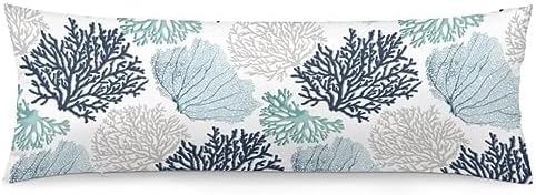 Beach Theme Body Pillow Cover, Nautical Blue Coral Ocean Marine Coastal by TOKILIAR