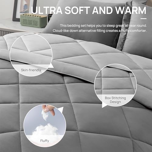 Love's cabin King Size Comforter Set Grey, 7 Pieces King Bed in a Bag, All - Image 5
