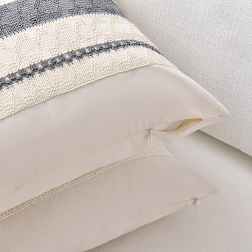 Fancy Homi Set of 2 Neutral Grey Farmhouse Decorative Throw Pillow Covers 18x18 - Image 3