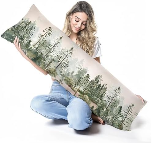 Watercolor Woodland Forest Palm Tree 20x54 Body Pillow Cover Case, Woodland - Image 6