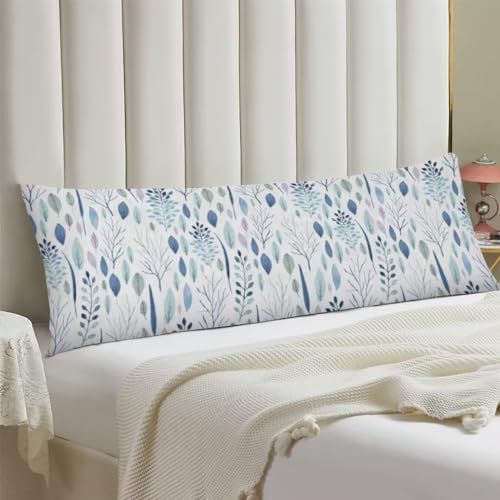 Eucalyptus Leaf Body Pillow Cover White and Blue Long Pillow Case - Image 2