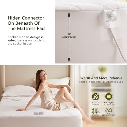 Heated Diamond Quilted Mattress Pad, Queen Size Dual Control, Soft Bed Warmer - Image 4